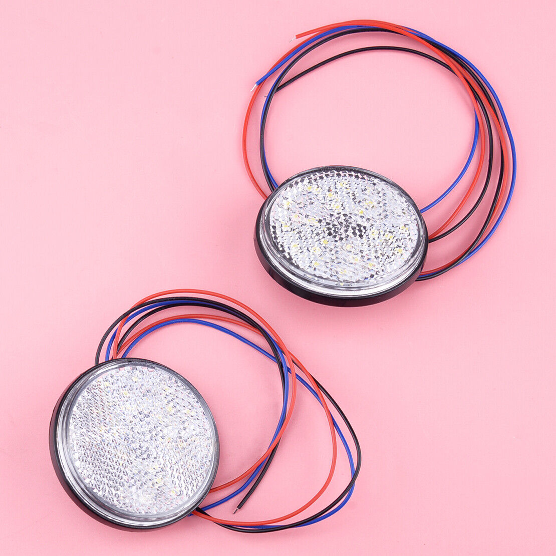 2x 12V LED White Round Rear Tail Brake Stop Marker Light Indicator Trailer Trunk
