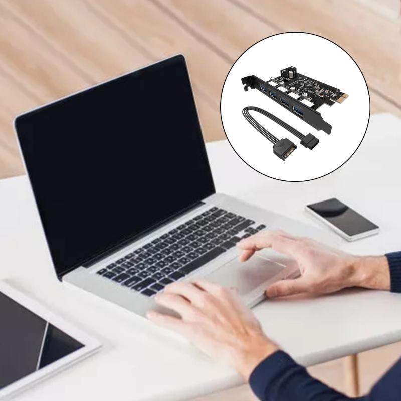 4Port USB3.0 PCI-E Expansion Card 5Gbps Power Socket 4pin Power Interface