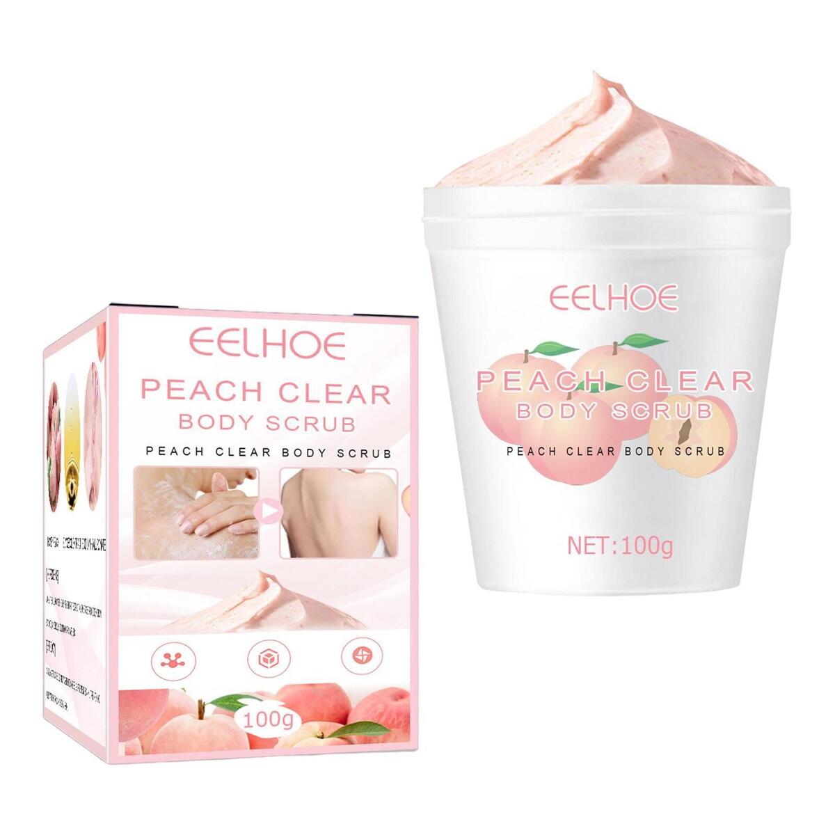 Natural Sugar Peach Clear Body Scrub, 100G Hydrating Gentle Formula Refreshing