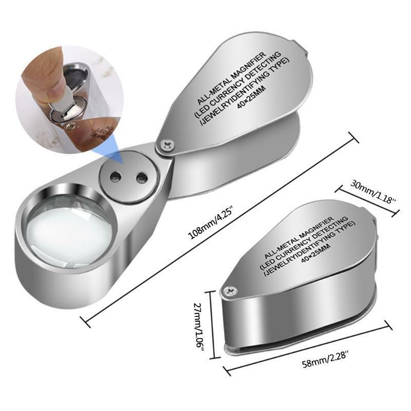 40X Full Metal Illuminated Jewellery Magnifier Folding Scientific Document Loupe