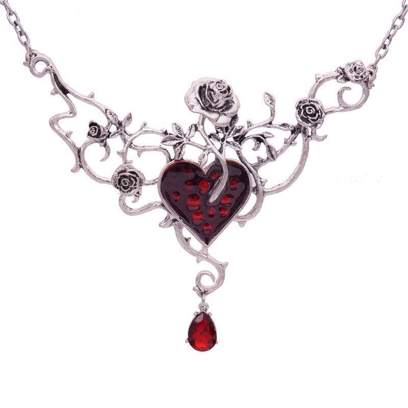 Niche Design Sense Red Heart Rose Gem Necklace Super Fairy Cold Wind Necklace