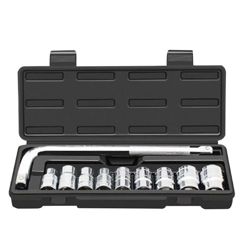 10 Pcs 1/2" Impact Shallow Socket Set with Storage Box Wrench Inluded Metric