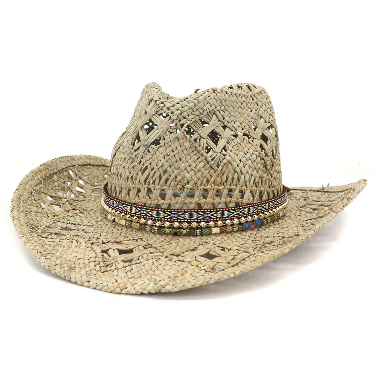 Fashion Handmade Western Cowboy Straw Hat Women Men Travel Beach Visor Sun Cap