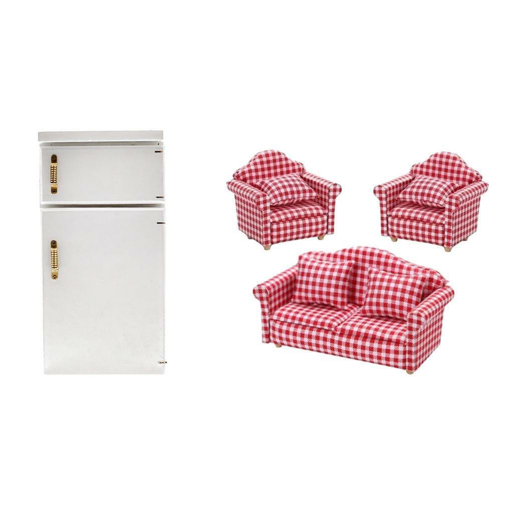 Mini 1:12 Scale Wooden Refrigerator Sofa Furniture Scenery Decor