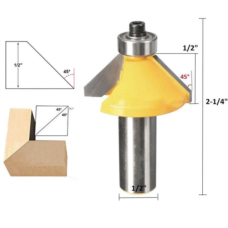 45° Chamfer & Bevel Edging Router Bit 1/2" Shank 2-1/4" Woodworking Tool New