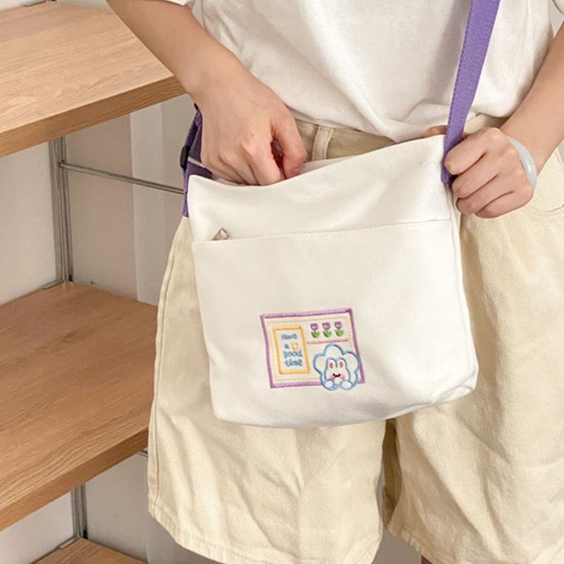 Cartoon Printed Messenger Bag Small Canvas Shoulder Bag Crossbody Bag for Girls