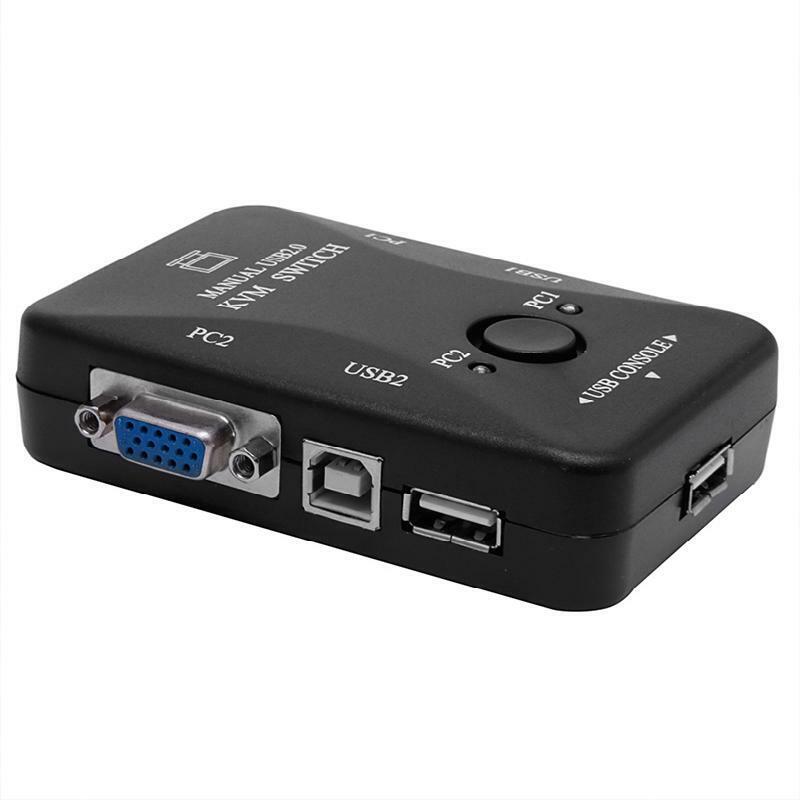 2 Port USB 2.0 KVM VGA Switch Box for 2 PC Printer Mouse Keyboard Monitor Manual