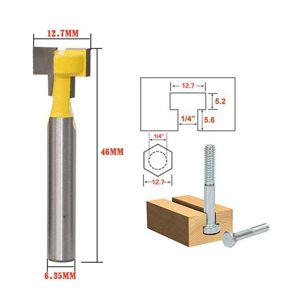 T-Slot Shank Router Milling Cutter Bit 1/4 Inch Tongue & Groove Woodworking Tool