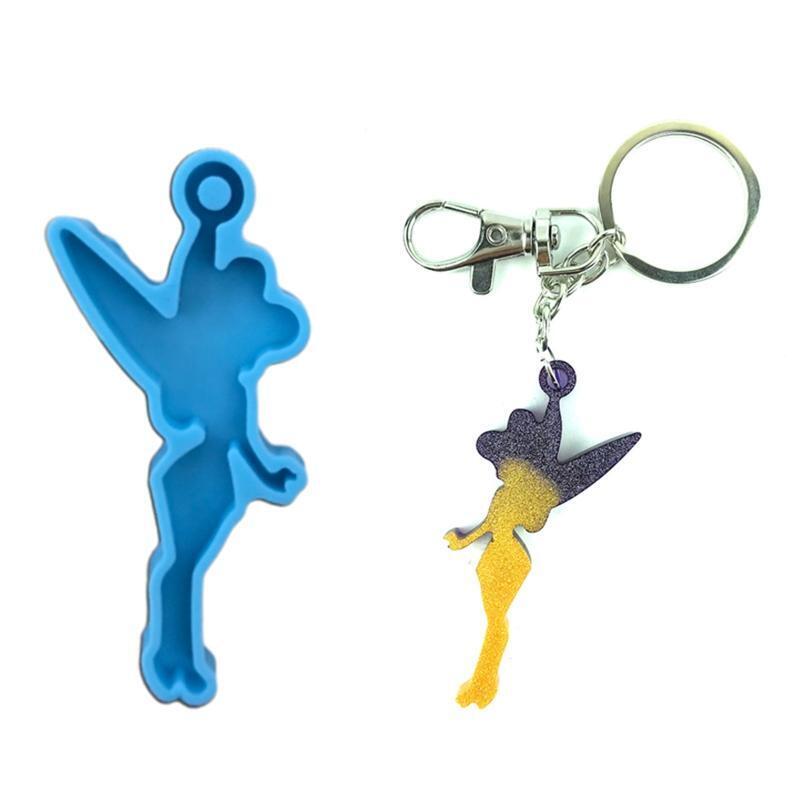 2Pcs Flower Fairy Keychain Pendant Moulds Angel Girl Shape Silicone Earring Mold
