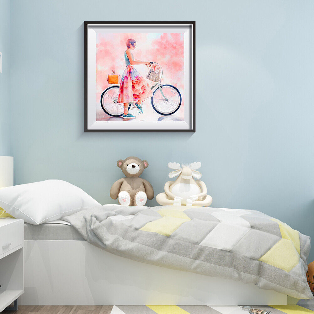 5D DIY Living Room Riding Bicycle Girl Full Round Drill Diamond Painting