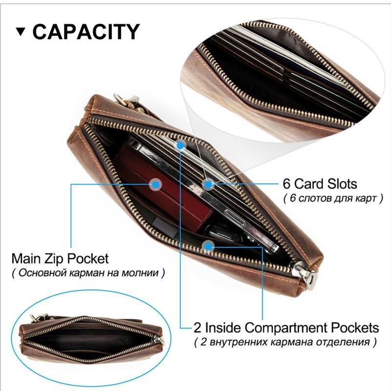 Men Leather Wallet Zipper Travel Wallet ID Card Holder Phone Pouch Organizer