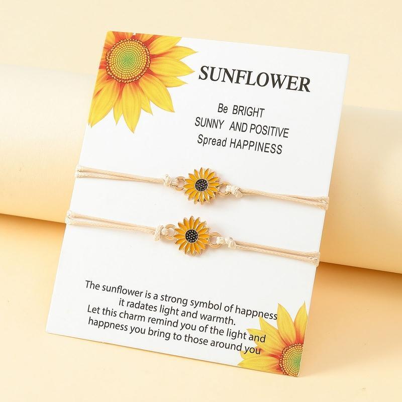 Handmade Sunflower Bohemian Bracelet Friendship Jewelry Lady Girl 2-piece Set