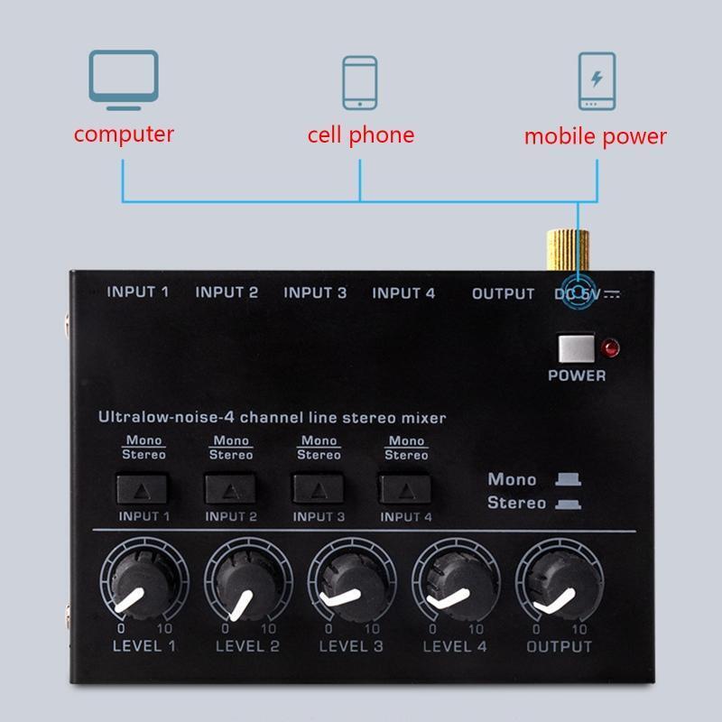 Stereo Four-way Stereo Audio Mixer Stereo Sound Mixer Signal Amplifiers