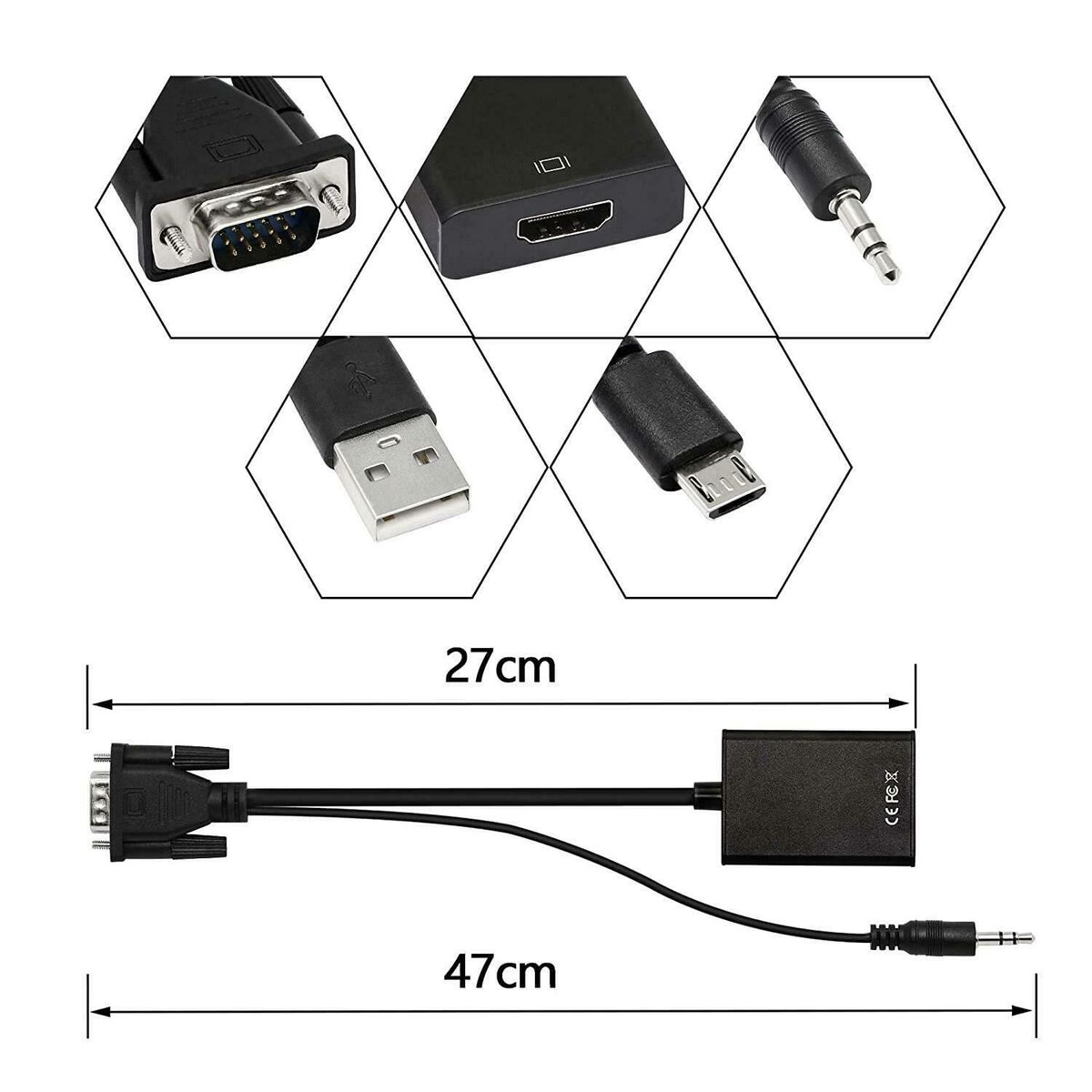 HDTV 1080P Adapter Male to Female Audio Video Cable VGA to HDMI Converter