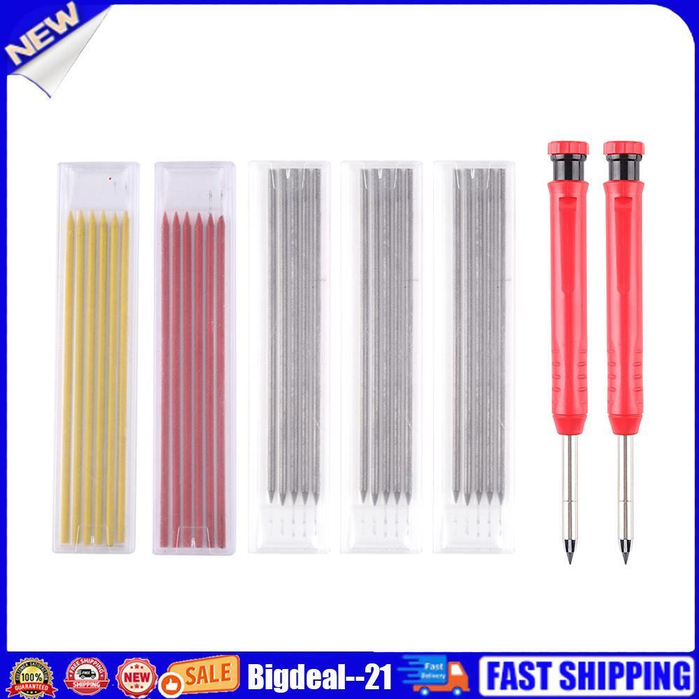 2pcs Carpenter Long Nose Pencil Set with 30 Refill Woodworking Marker Pens