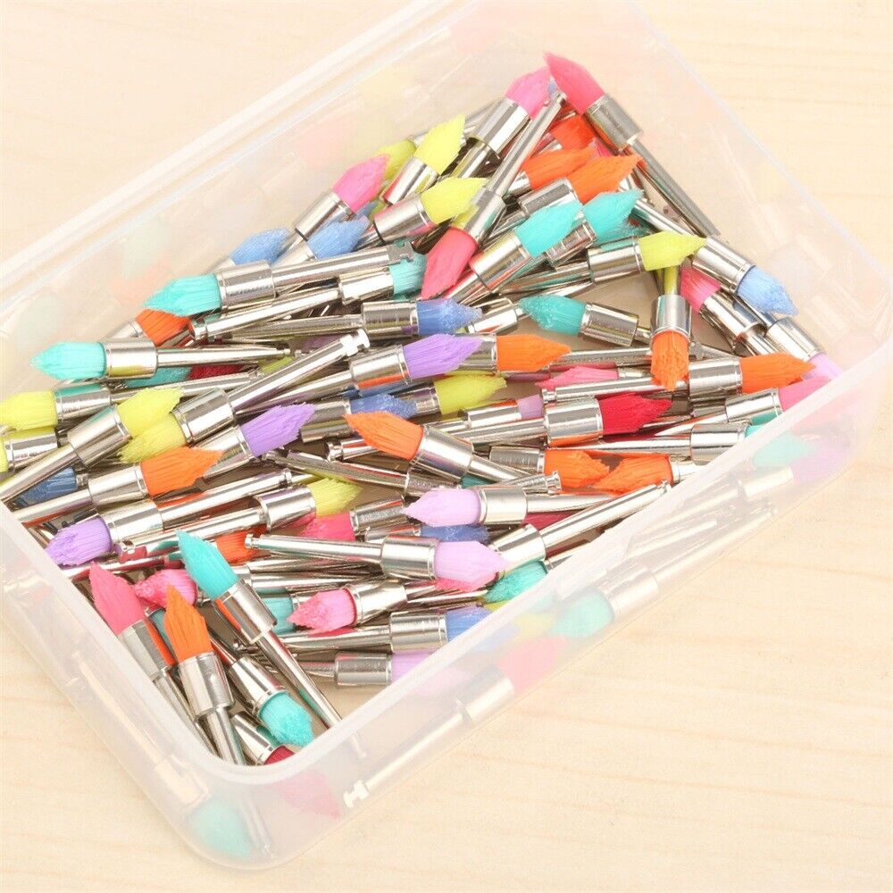 100pcs Mixed Color Dental Prophy Brushes Polishing Taperd Polisher Copper Nylon