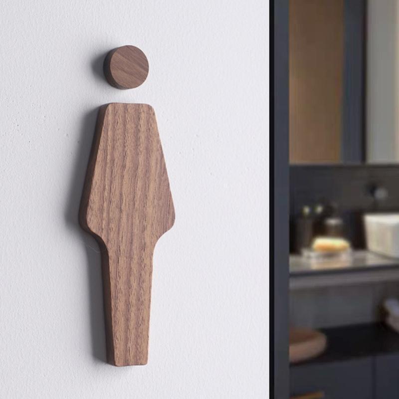Wooden Male Female Signs Decorative Toilet Signs Self-adhesive Easy Installation