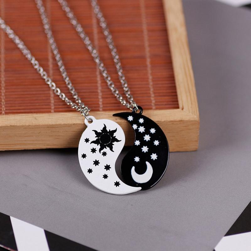 Gossip Sun Moon Stars Necklace Enamel Chain Matching Yin Yang Couple Necklace
