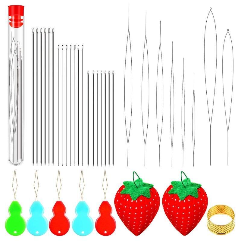 37 Pieces Assorted Beading Needles Long Straight Beading Thread Needles Big Eye