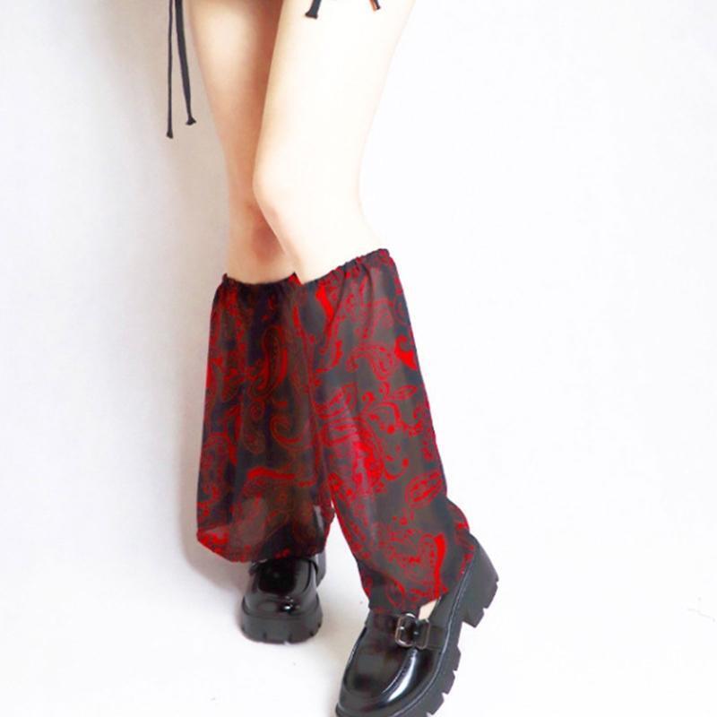 Women Gothic Baroque Thin Leg Warmers Lolita Paisley Foot Cover Knee High Socks
