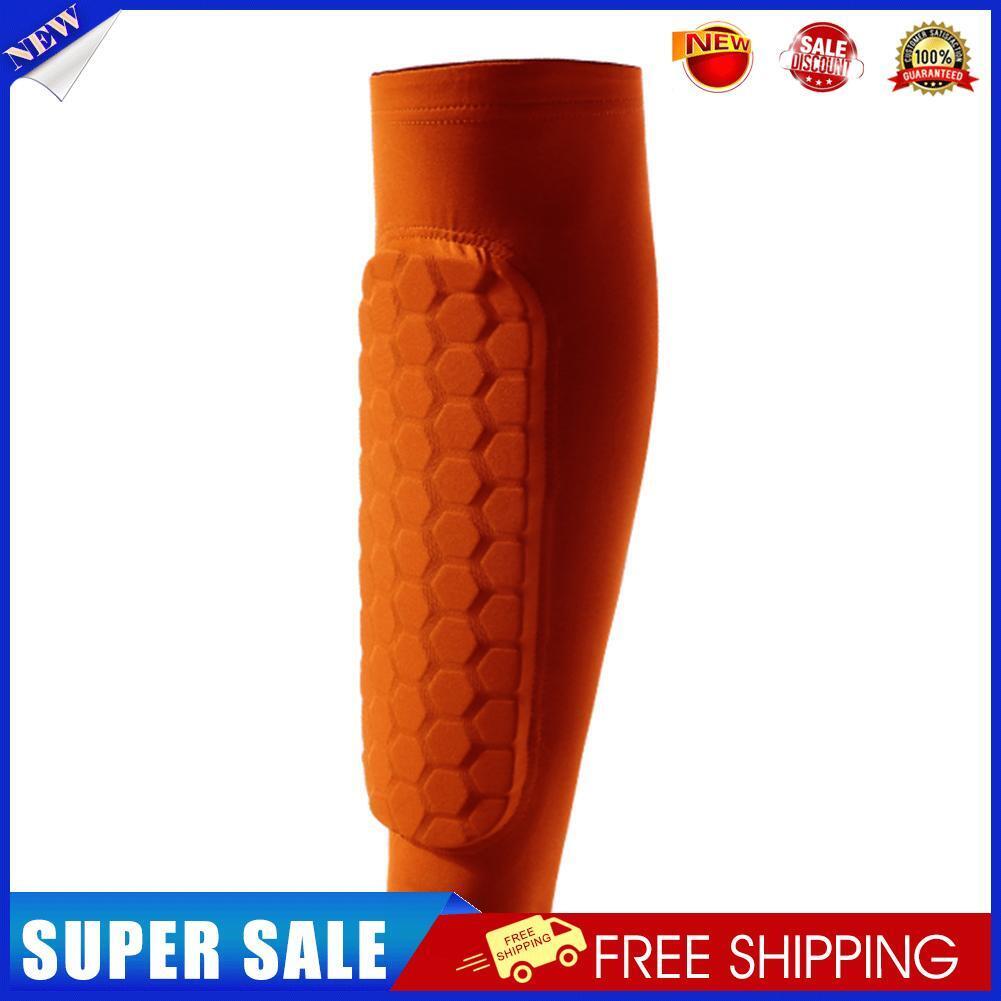 Outdoor Football Shin Guard Pads Honeycomb Calf Protective Gear (Orange M)