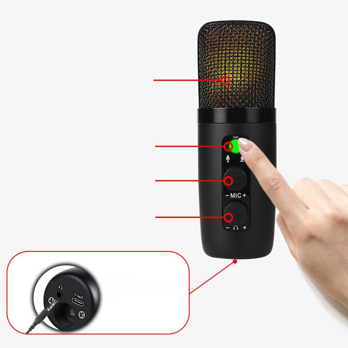 USB Condenser Microphone Cardioid Pointing for Singing Gaming for Youtube