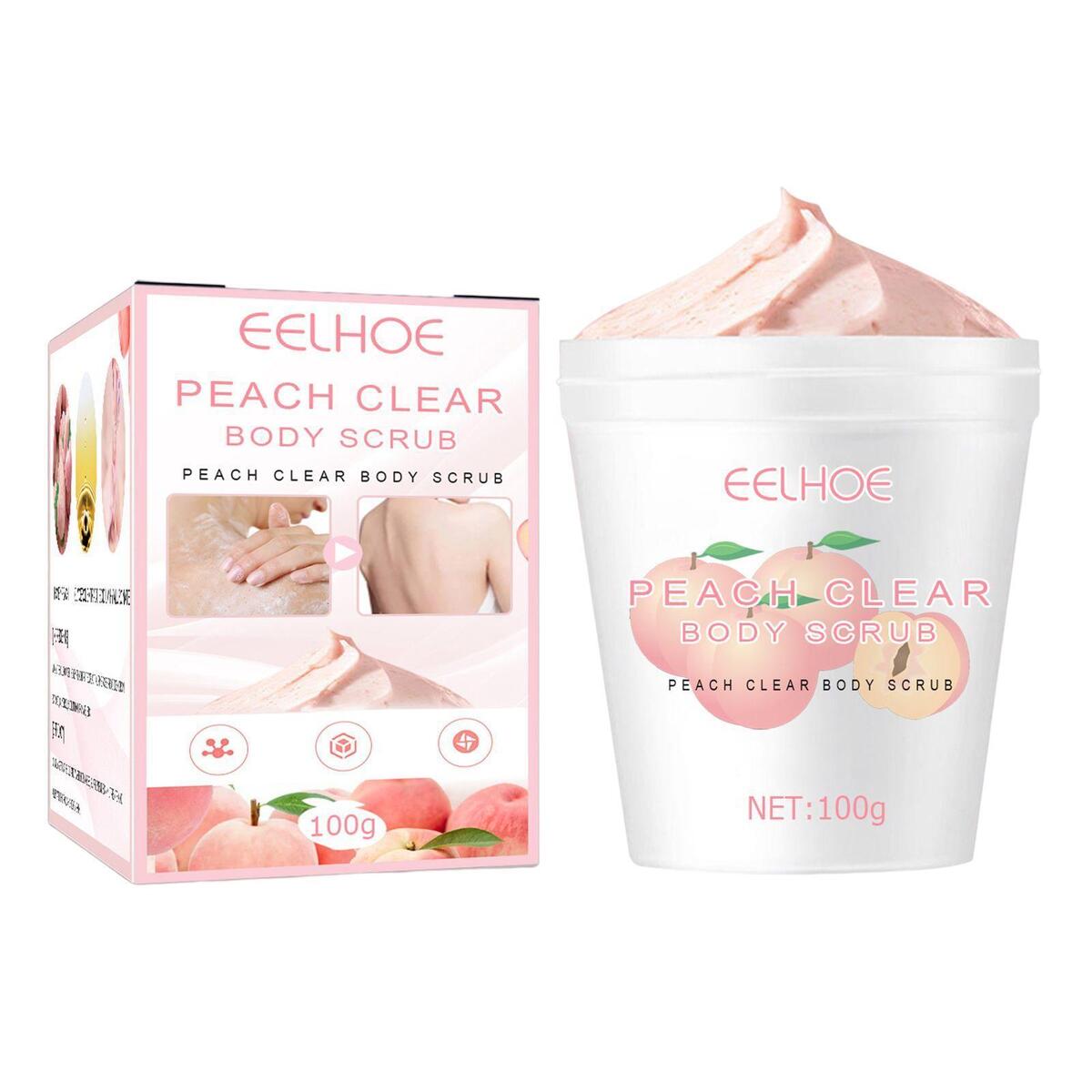 Natural Sugar Peach Clear Body Scrub, 100G Hydrating Gentle Formula Refreshing