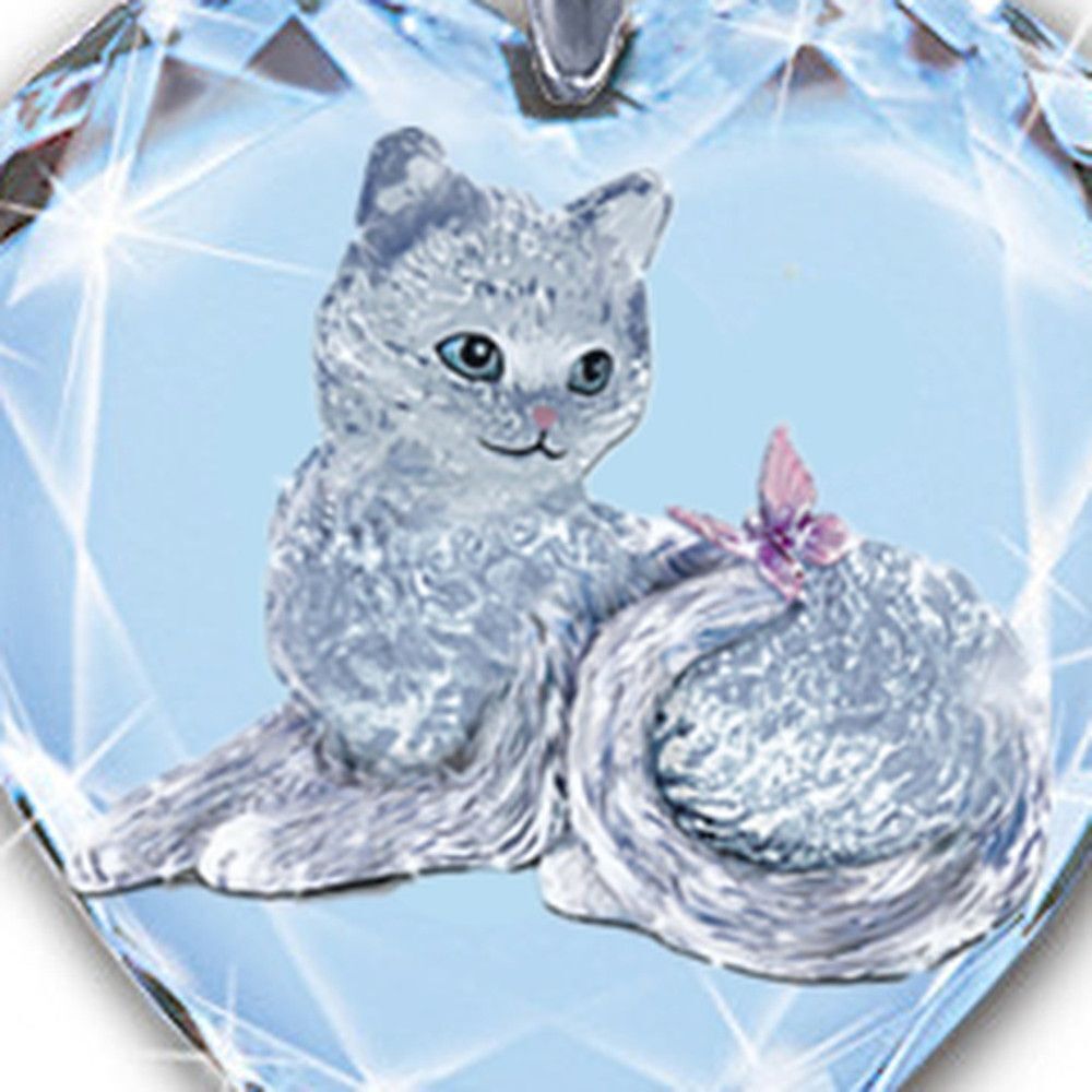 Party White Crystal Cat Pattern Pendant Heart Shaped Jewelry Women's Necklace