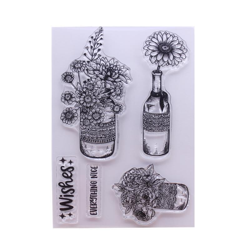 Flowers Bottles Clear Stamp Seal Handmade Crafts Embossing Decor