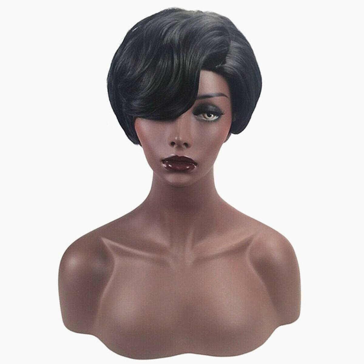 Women Black Heat-Resistant Hair Wig Natural Straight Hair Short Synthetic Wigs