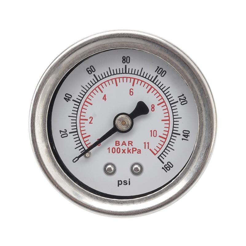 Universal Auto 1/8 NPT Fuel Pressure Gauge Liquid Filled Polished Case 0-160 Psi