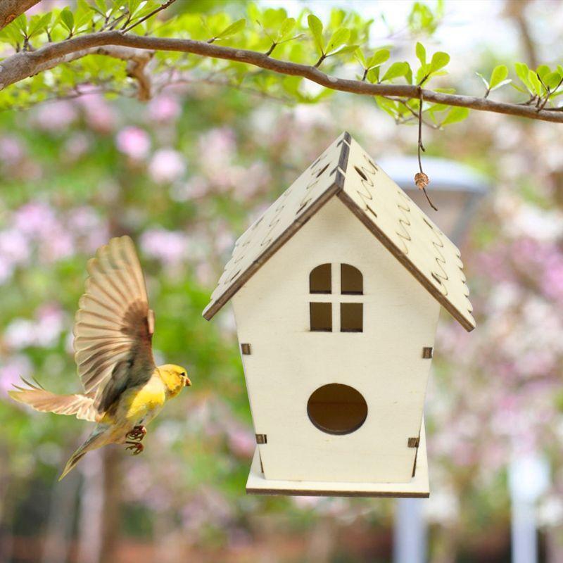 Wooden Bird House Nest DIY Handmade Crafts Decorative Simulated Box for Bluebird