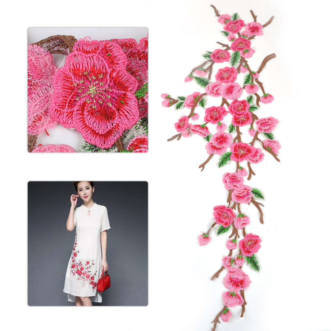 28" Plum Flower Embroidered Iron Sew Patch Badge Applique Dress Collar Jeans Li