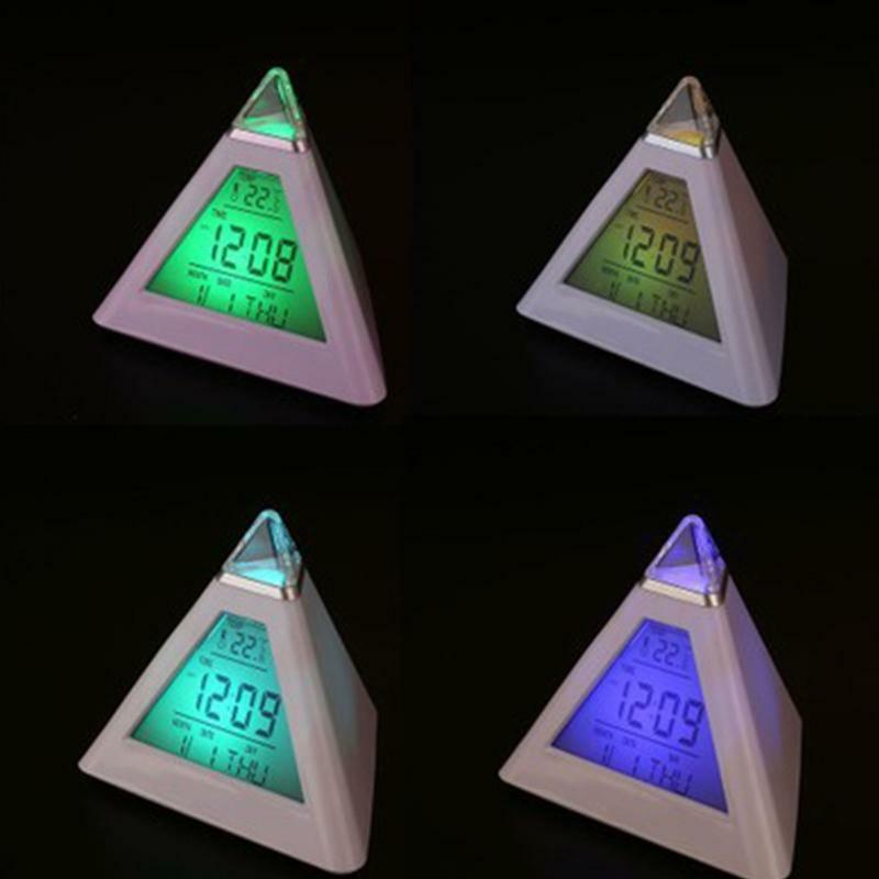 Alarm Clock with Pyramid-shaped LED Color Changing Digital Color Thermometer
