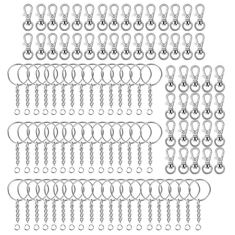100PCS Lobster Clasp Hook Key Rings with Chain for Craft DIY Jewelry Pendant