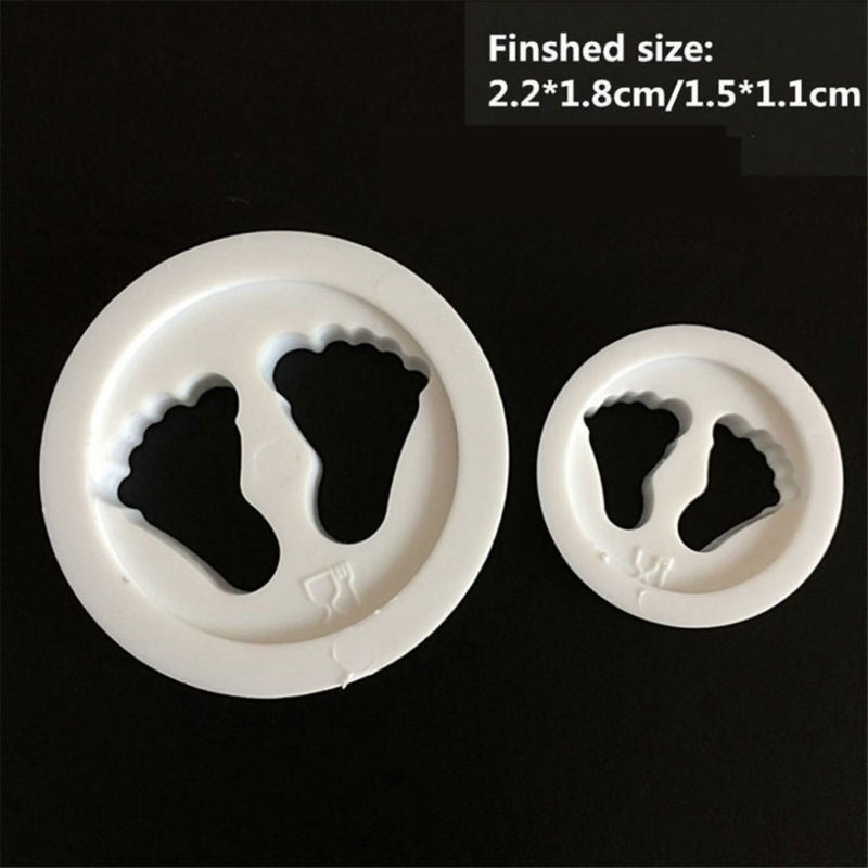 2Pcs Baby Feet Mould Fondant Cutter Cake Mold Sugar Craft Bakeware Decor Tool