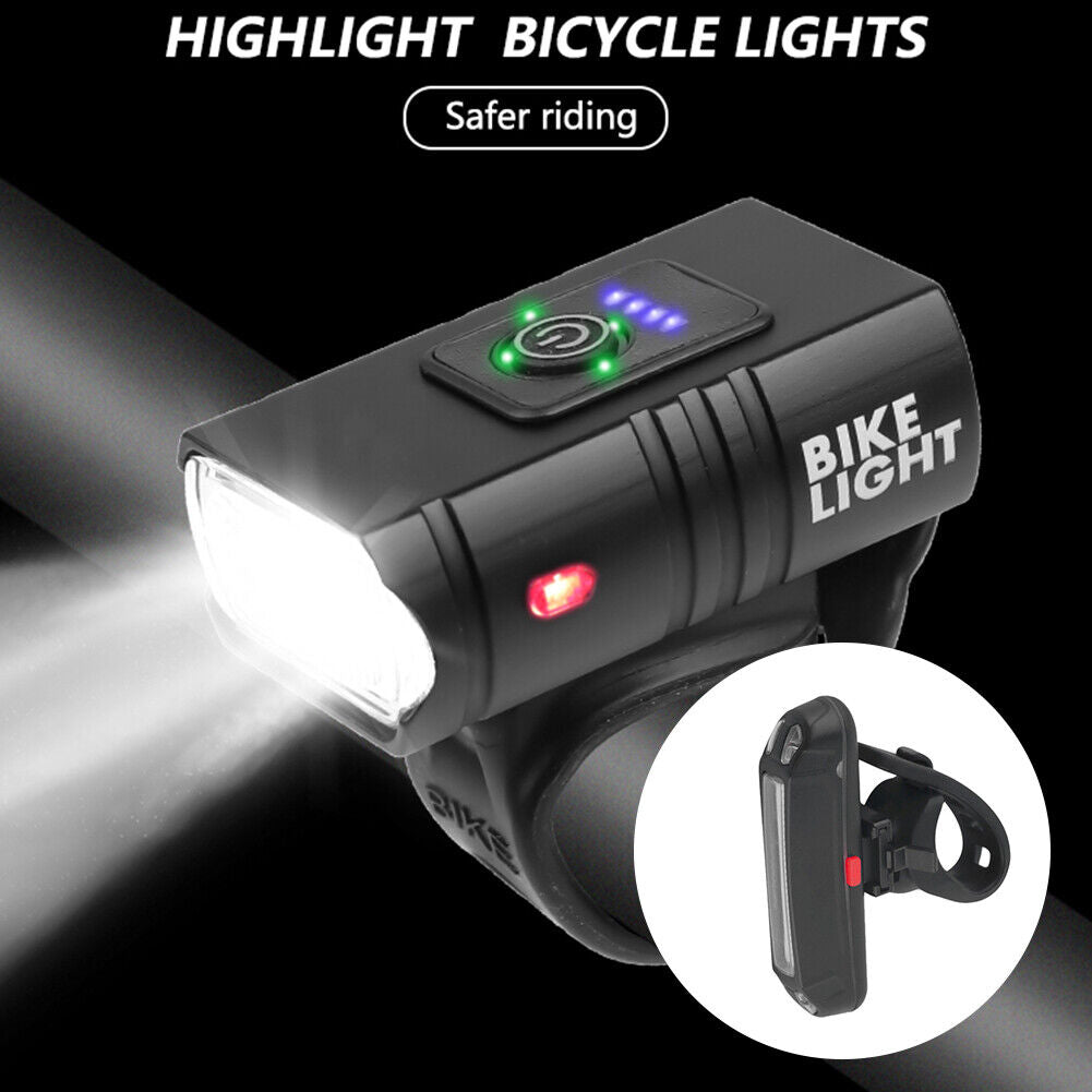 USB Rechargeable LED Bike Light Set Bicycle T6 Front Light COB Taillight