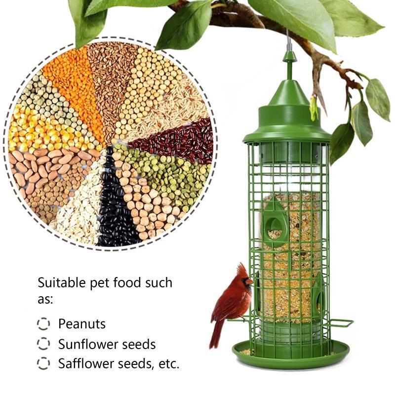 Metal Hanging Wild Bird Feeder Transparent Plastic Tube Feeders for Garden Yard