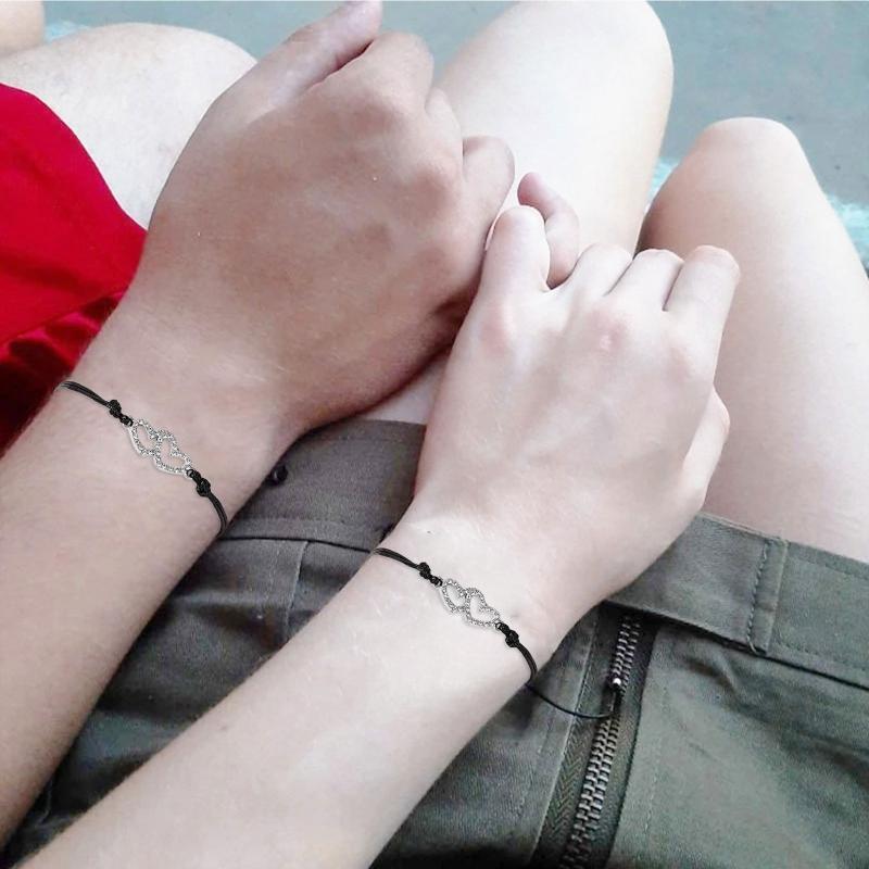 Double Heart Pendant Bracelet Jewelry for Best Friend Family Women Mens Girls