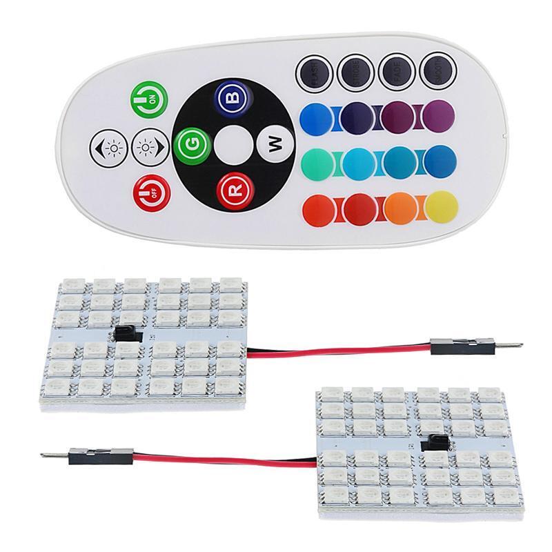 2 x T10 36SMD Car RGB Festoon Dome Reading Light Atmosphere Lamp Remote Control