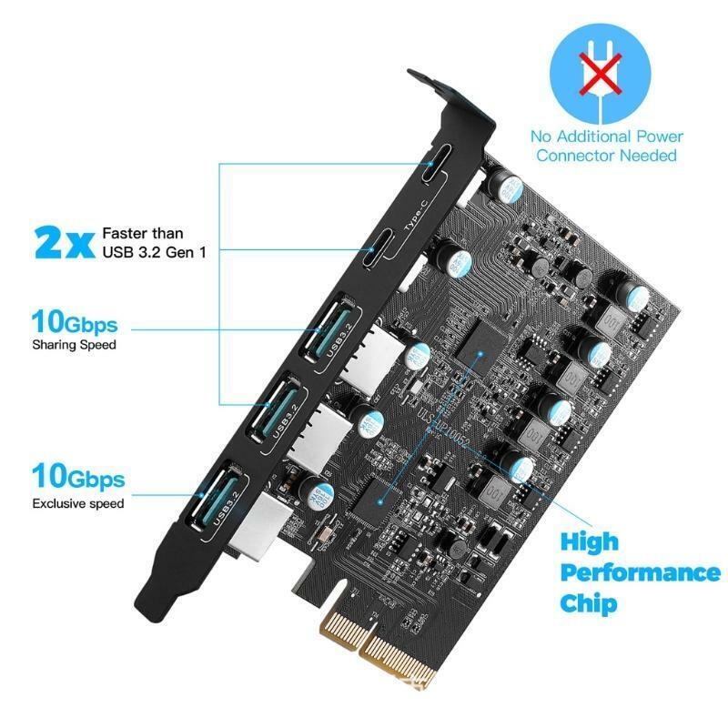 Multi-Port PCIe to USB 3.2 Gen 2 Expansion Card 20Gbps 3x USB Type-A 2xUSB-C