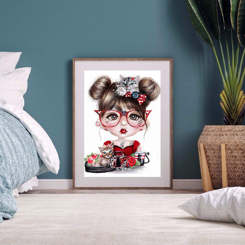 Rhinestone Full Round Drill Kit 5D Girl with Glasses DIY Diamond Painting