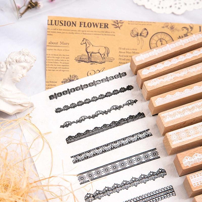 Lace Flower Style Wood Rubber Stamps DIY Diary Scrapbook Stamps for Students 10X