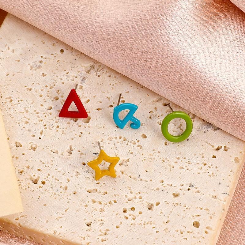 Simple Color Geometric Earrings Set Sweet and Fun Small Fresh Fashion Earrings