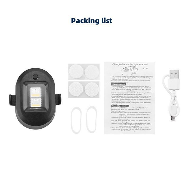 Anti Collision Night Light Strobe Light 4 Colors 16 Mode Flash Micro USB Charge
