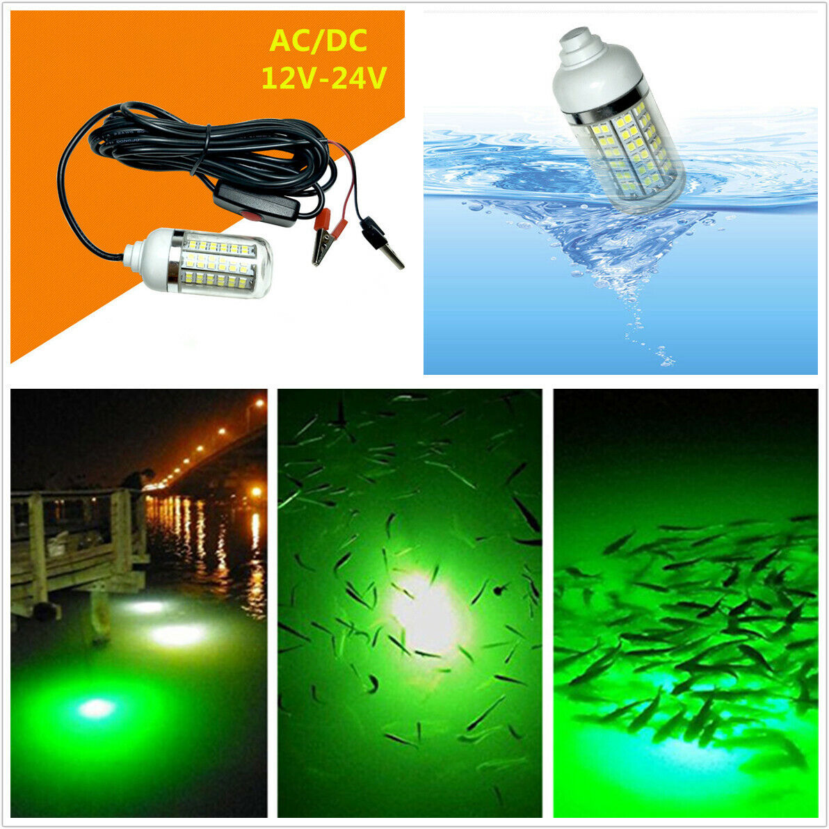 108 Pcs Beads Green LED Underwater Fishing Light Night Crappie Shad Squid Lamp