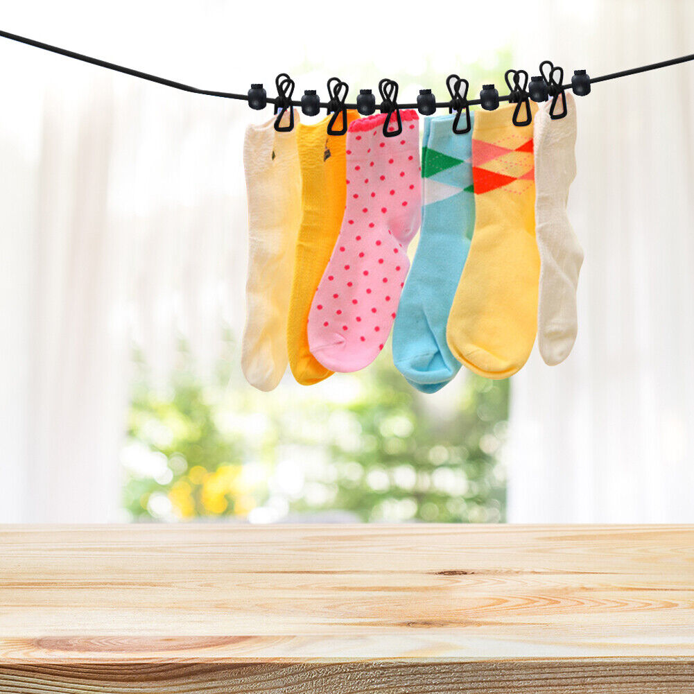 Travel Clothesline w/ 12 Clips Anti Slip Camping Cloth Hanger Rope (Black)