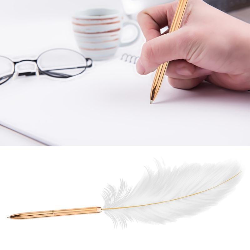 Exquisite Feather Ink Pen Metal Ballpoint Pen Signature Pen Gift for Women Men