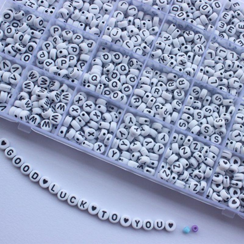 1600Pcs Black A-Z Letter Alphabet Heart White Round Beads DIY Jewelry Making
