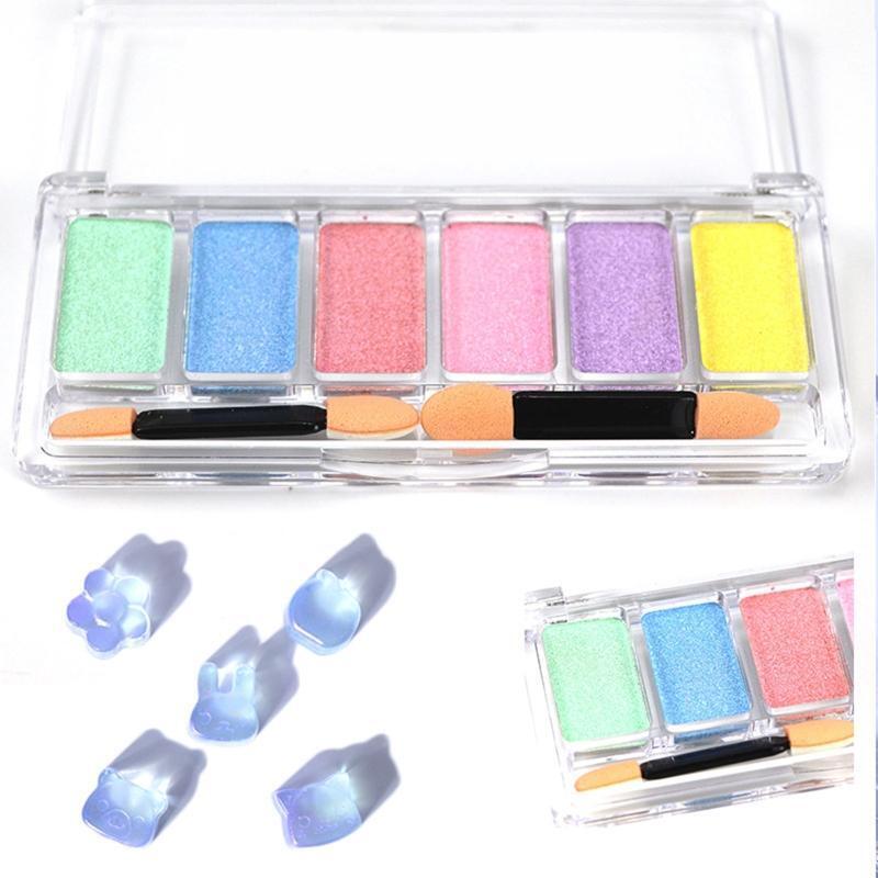 Holographic Solid Eyeshadow Aurora Glitter Powder Palette For UV Gel Nail 6Color